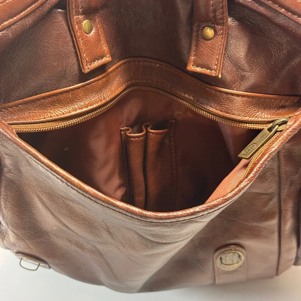 AmeriLeather Three Way Leather Backpack Brown Travel Carry On Crossbody Rucksack